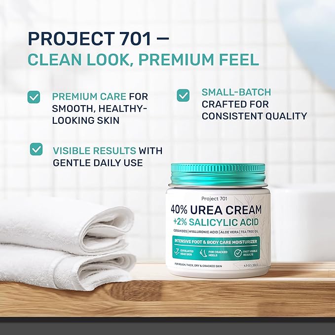 Urea Cream 40 Percent for Feet Maximum Strength, Callus Remover Foot Cream, Dry Cracked Heels Exfoliating Lotion with Salicylic Acid, Ceramides, Tea Tree Oil – Women and Men, 4.3 oz