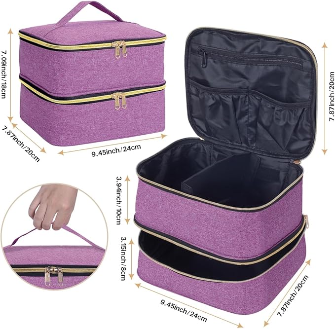 TANPADUAJI Double Layer Makeup Bag Portable Large Cosmetic Case Organizer with Adjustable Dividers Storage Travel Bag for Accessories Brushes Conditioner and Skin Care Products (Purple)