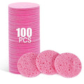 100-Count Facial Sponges Compressed Natural Cellulose Sponge Round Shape Face Sponge for Face Cleansing Exfoliating and Makeup Removal, Pink