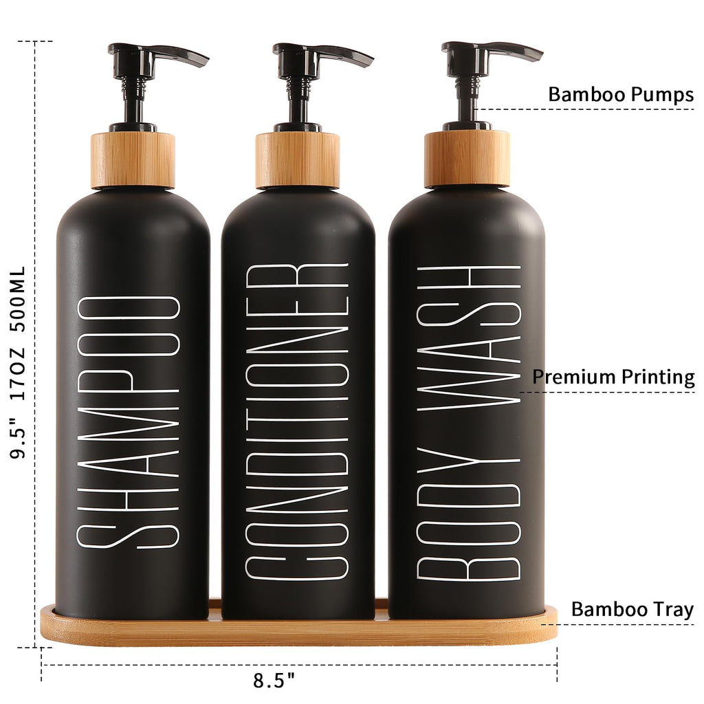 Prus Waso Shampoo and Conditioner Dispenser, Black