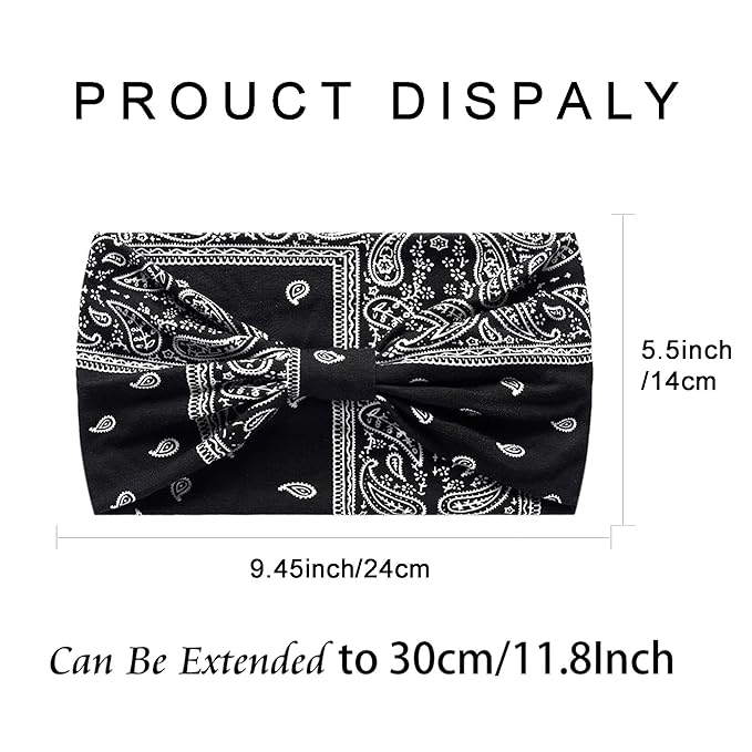 Boho Headbands For Women Fashion Stretch Wide Hair Bands Knoted Turban Head Bands Yoga Running Sweatband Elastic Headband Stylish Wrap Headbands Hair Accessories for Teen Girls 4 Pack