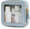 Popvibe Clear Makeup Bag Travel Cosmetic Case Transparent Toiletry Bag with Zipper, Portable Make Up Organizer Traveling Compact Car Bag for Essentials, Light Blue, Mini