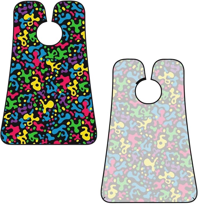 Ultimate Shaving Bib, Beard Trimming Apron with Hair Catcher, Leopard Cheetah Print Rainbow Black