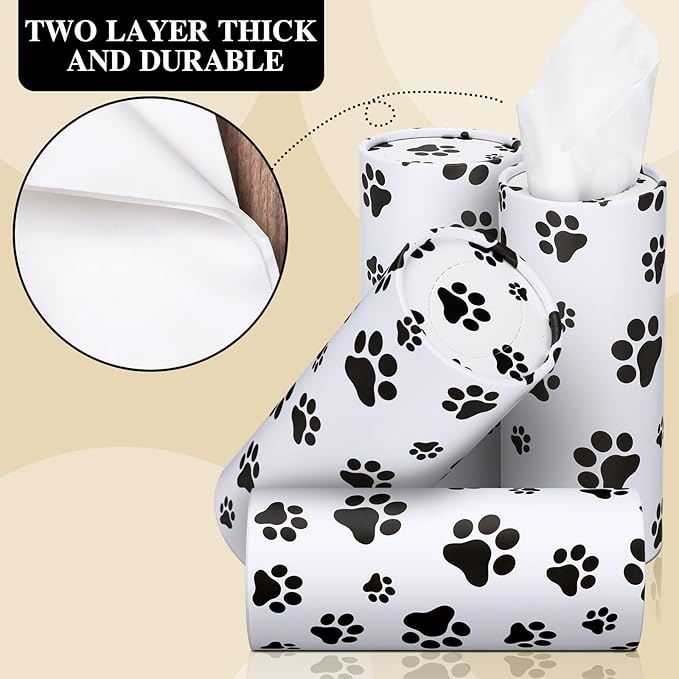 Geyoga 4 Pack Car Tissues Box with Facial Bulk Round Tube Car Tissue Travel Cylinder Holder Cup Holder for Home Bathroom Office (Paw Print)
