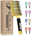 KTKUDY Detangling Brush Boar Bristles Hairbrush Make Hair Shiny & Healthier Curved and Vented Detangler Brush for Women Men Kids Wet and Dry Hair (Yellow)