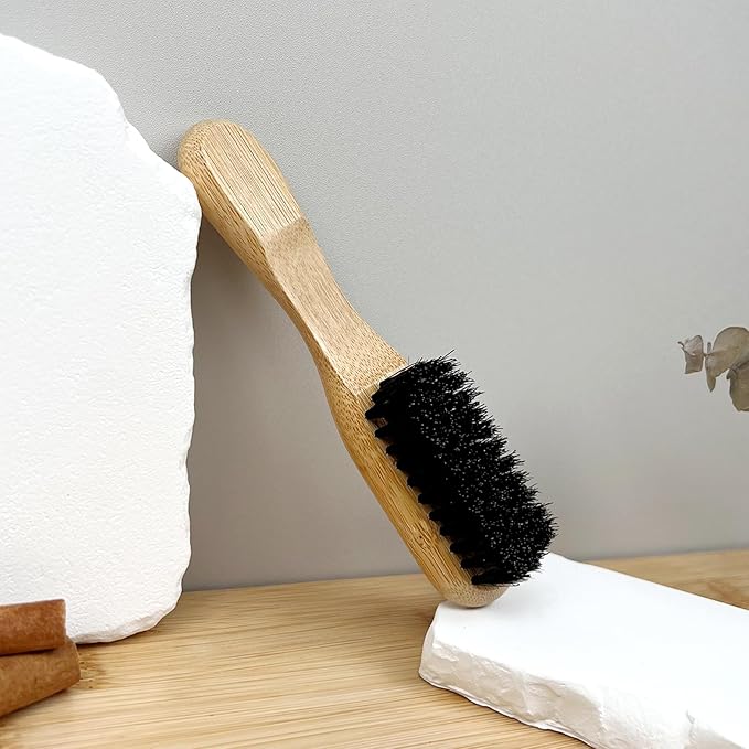 Men's Beard Brush with Natural Boar Bristles, Mustache Grooming and Styling Tool, Use with Beard Oils & Balms