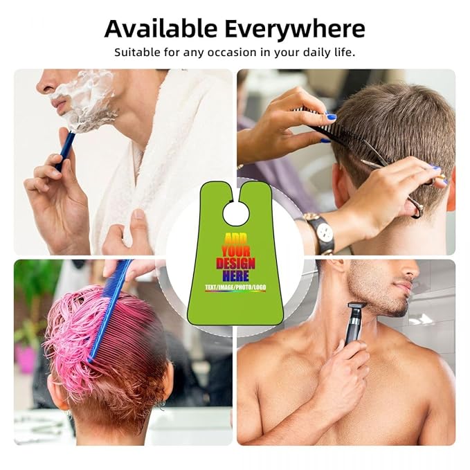 Personalized Custom Beard Bib Apron Design Your Photo Text Logo Beard Hair Catcher Non-Stick Beard Shave Capes for Trimming Shaving Yellow Green