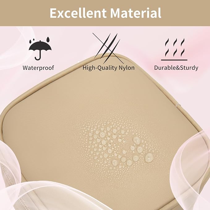 XIAOLER Small Makeup Pouch, Double Zipper Cosmetic Bag, Travel Makeup Bag, Cute Makeup Bag for Purse, Mini Toiletry Bag (Beige)