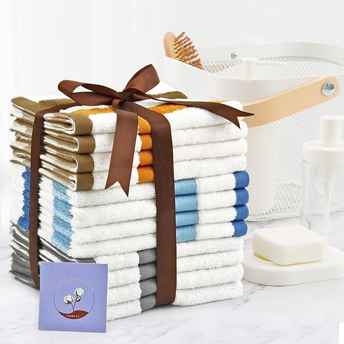 Jacquotha 12 Pack Wash Cloths for Showering 3 Colors, Cotton Washcloths