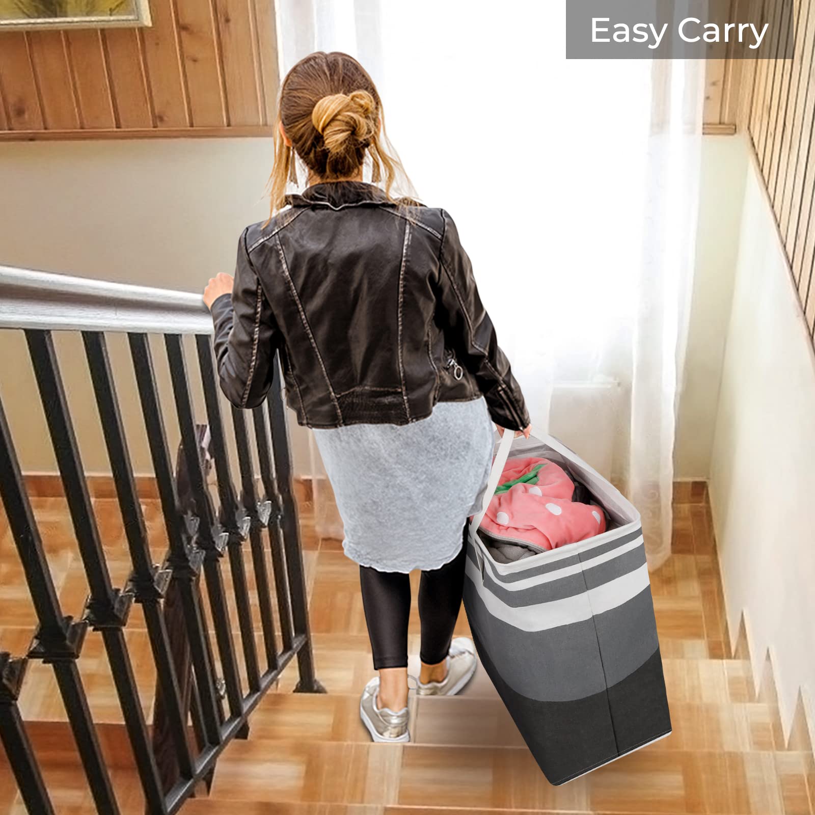 HomeHacks 2 Pack Large Laundry Baskets, Laundry Hampers Bags (Grey 75Lx2)