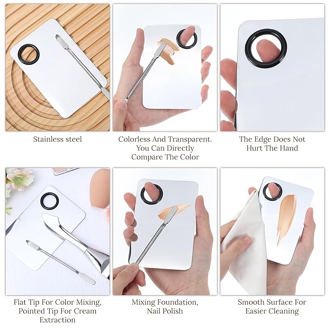 Matwsec 3PCS Makeup Mixing Palette Foundation Palette with Makeup Spatula