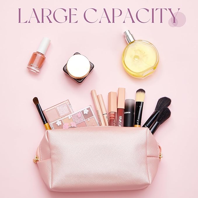 Kigeli Aesthetic Makeup Bags PU Leather Cosmetic Pouches Waterproof Plain Toiletry Bags Makeup Pouches Bulk for Women Party Gift Travel Storage Organizer(Bright Color,7.1 x 2.8 x 4.3 in)