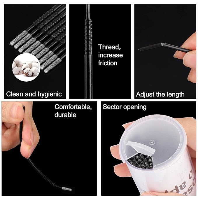 Dming 200PCS Micro Applicators Brushes Mini Cotton Swabs Remove Grafted Eyelash Glue Dedicated Brush Disposable Microswabs for Eyelash Extensions Make up and Lash Clean and Personal Care (Black)