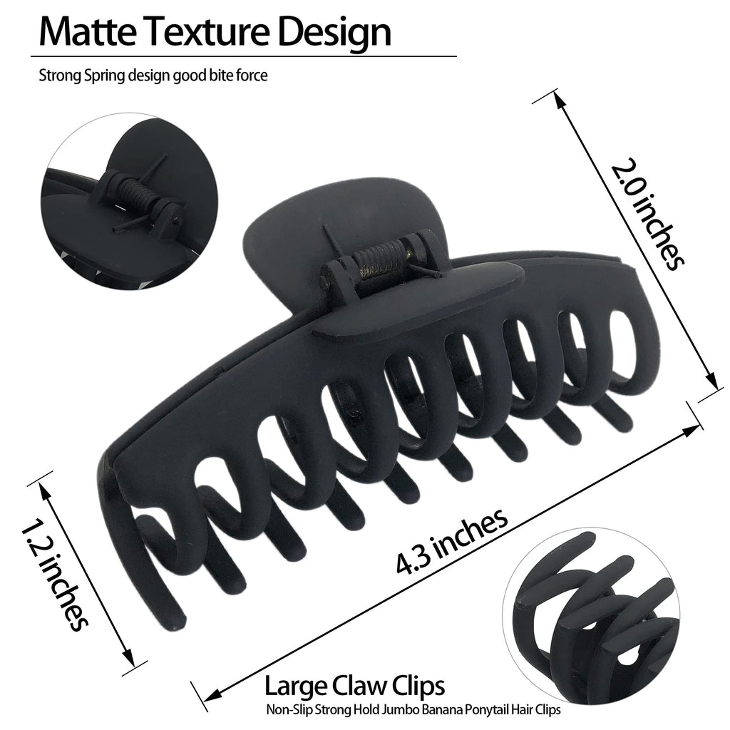 OWIIZI Large Claw Clips, 4.3" Matte Hair Clips for Women's Long Thick Hair, Non-Slip Barrette Clips (4packs)