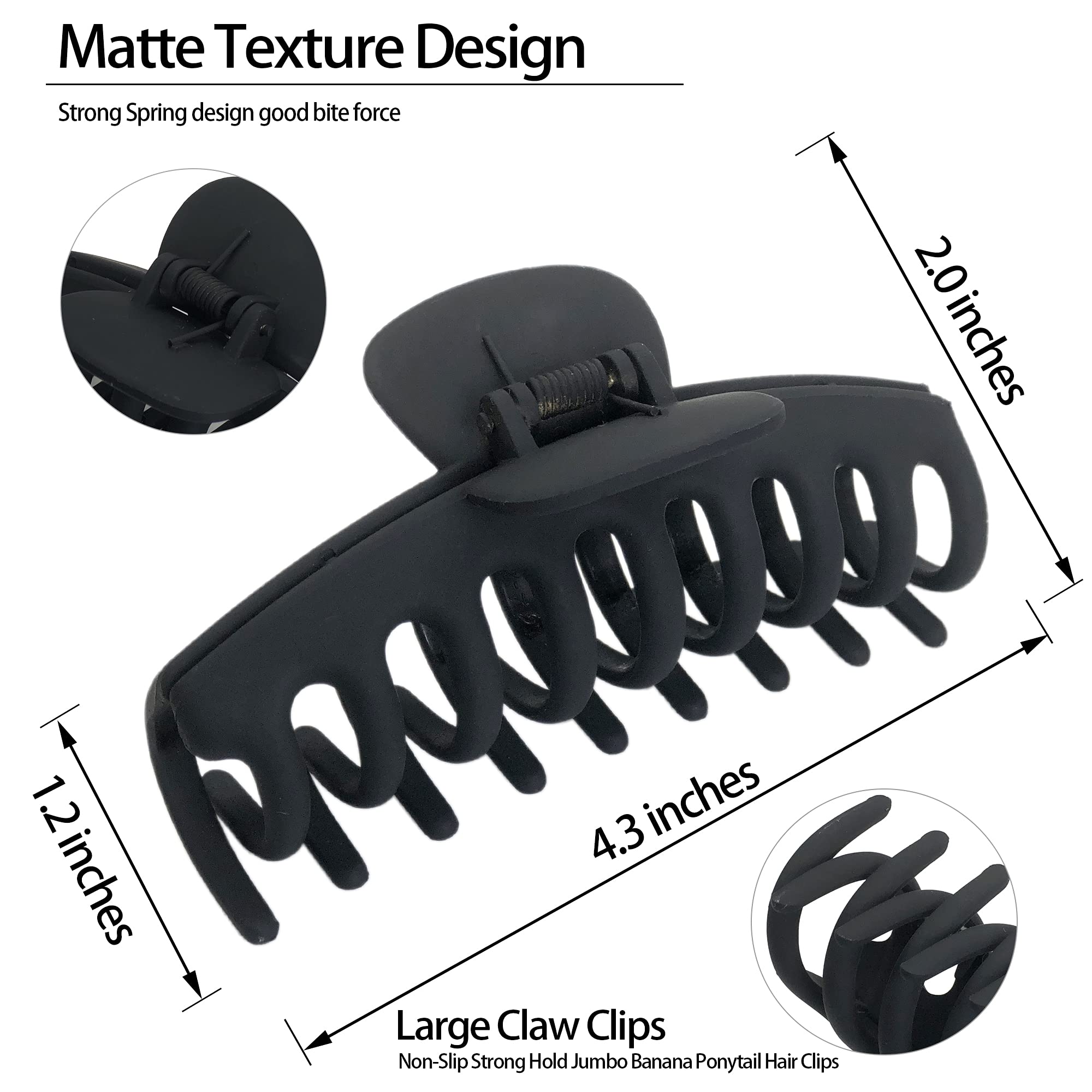 OWIIZI Large Claw Clips, 4.3" Matte Hair Clips for Women's Long Thick Hair, Non-Slip Barrette Clips (4packs)