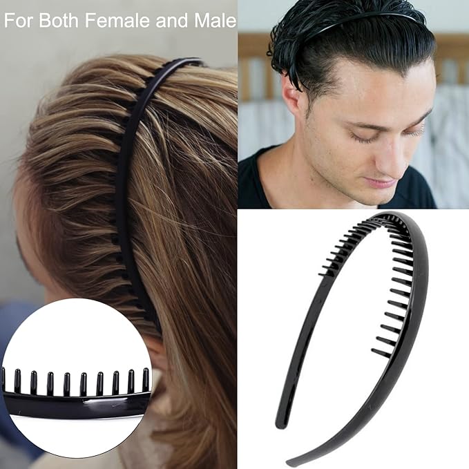 ULTIMUTE 8 PCS Fashion Effortless Plastic Headbands with Teeth Comb Black Skinny Headbands No Slip Hair Accessories Bands for Women Men Teen Girls, Amber&Bright Black