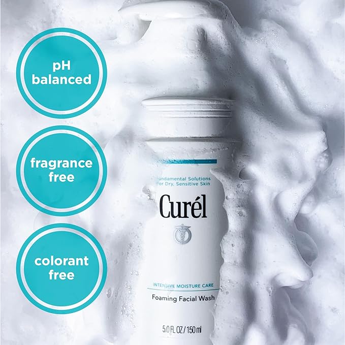 Curel Japanese Skin Care Foaming Daily Face Wash for Sensitive Skin,Hydrating Facial Cleanser for Dry-Skin,pH-Balanced and Fragrance-Free,5 Oz (Step 2 of 2-Step Skincare),(Pack of 2)