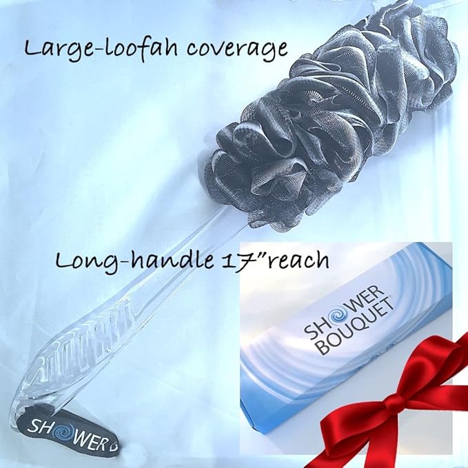 SHOWER BOUQUET Charcoal Back-Loofah-with-Handle | 2-Pack Loofa Stick Lufa