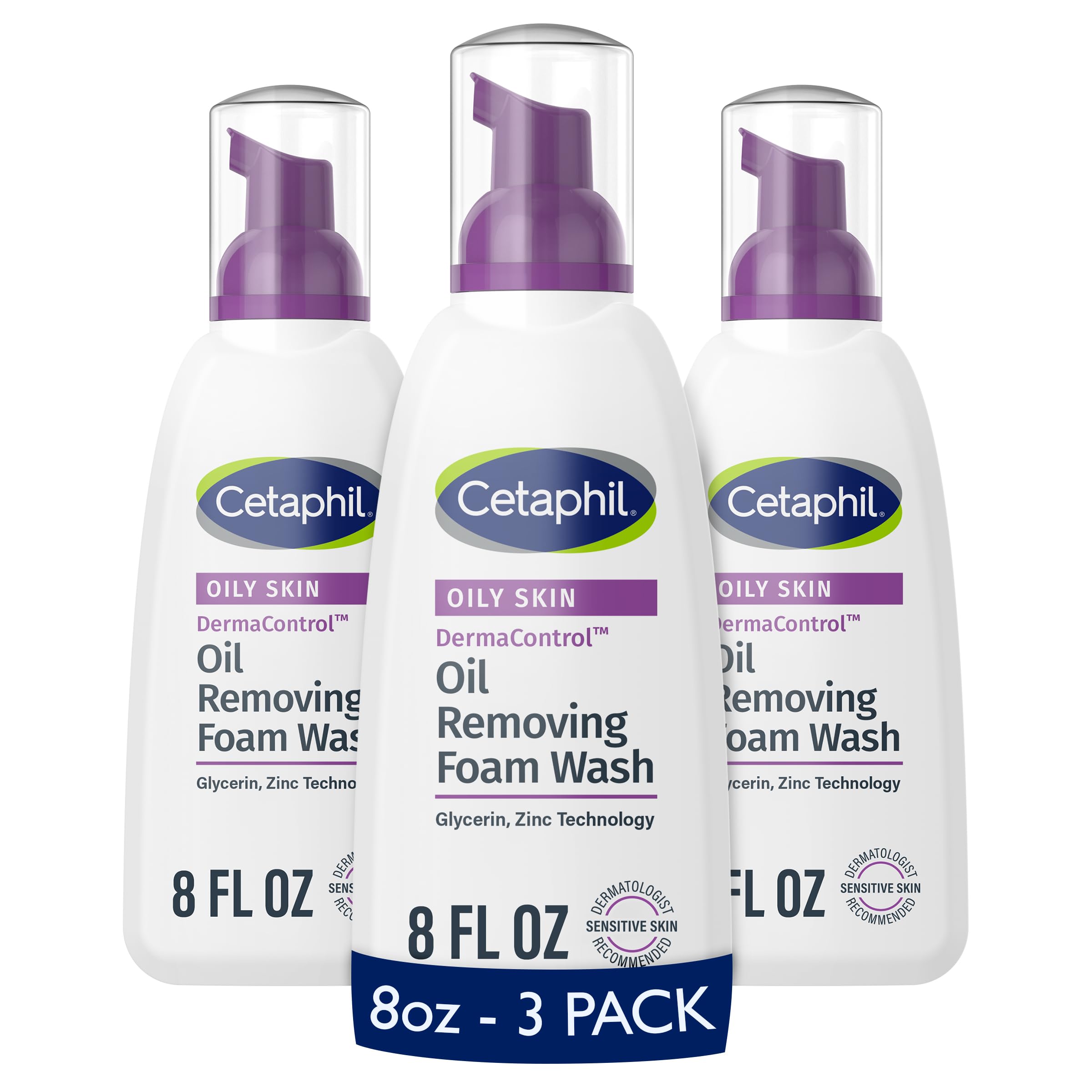 Cetaphil Pro Oil Removing Foaming Face Wash, Sensitive Skin, 8 fl oz, 3ct
