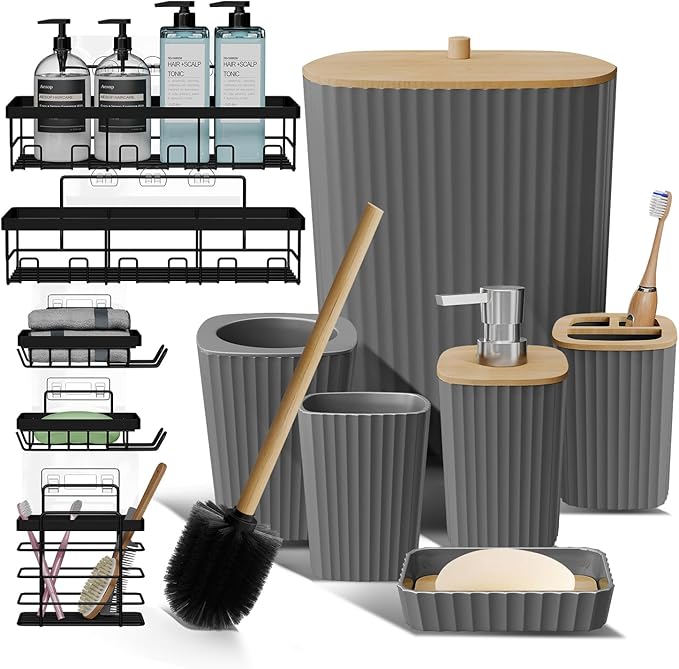Clara Clark Bathroom Set - Christmas Bathroom Sets, Xmas Bathroom Accessories Set, 6PC Bathroom Accessory Set with Toilet Brush, Trash Can & Soap Dispenser
