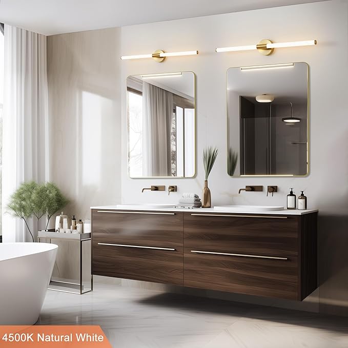 Glod Wall Sconces Set of 2 Hardwired, Dimmable 5CCT LED Bathroom Light Fixtures Over Mirror, 360° Full Lighting 31" Long Vanity Light Bar Modern Wall Sconce for Bathroom Bedroom Living Room