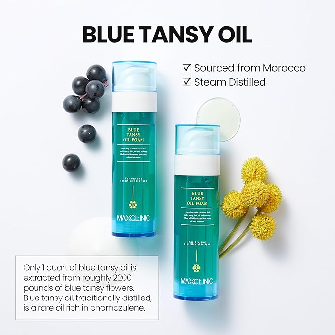 [K-Beauty] Blue Tansy Oil to Foam - All-in-One Korean Face Wash Oil-Based Foaming Facial Cleanser - Excess Sebum & Oil Control - Gentle Makeup Deep Cleansing Oil for Oily Skin Types 3.88 fl oz