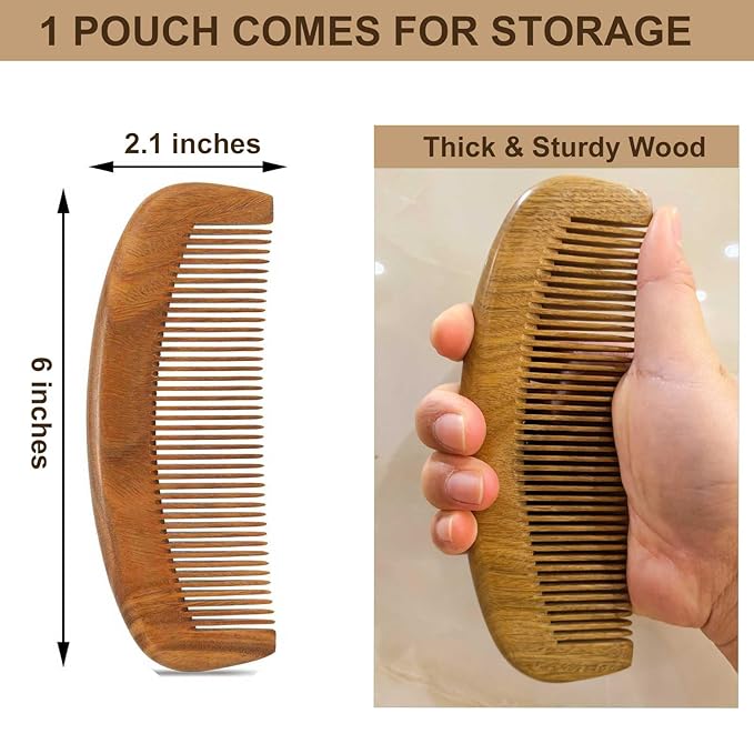 Moreinday 2 Pack Wooden Comb, Beard Comb for Men, Hair Combs for Women