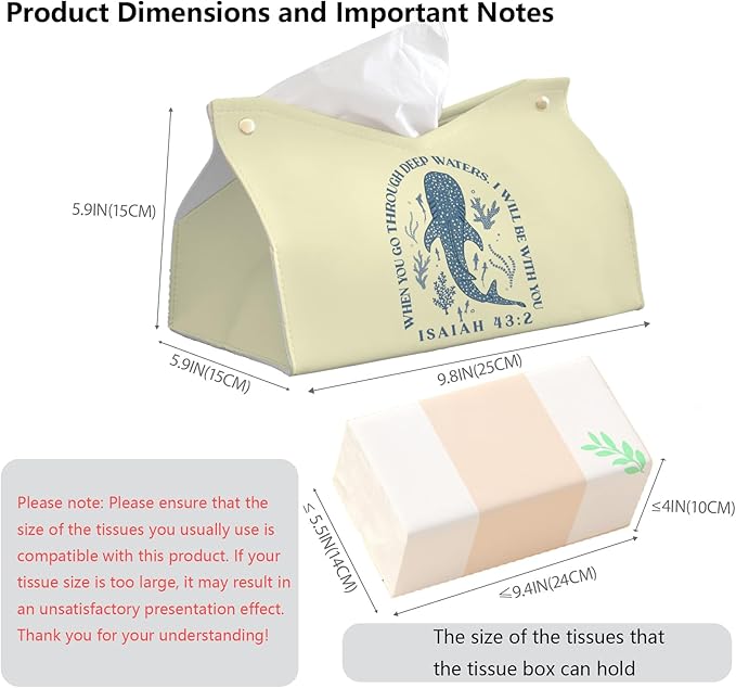 Whale Shark Christian Tissue Box Cover Rectangle,Ocean Whale Scripture Bible Toilet Paper Box,Leather Decorative Facial Paper Case for Living Room Bathroom Kitchen Office Desk,9.8x5.9x5.9In