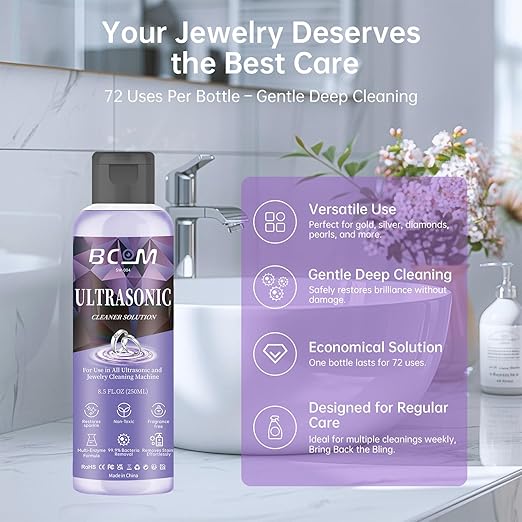 Ultrasonic Jewelry Cleaner Solution 8.5oz for Rings, Gold, Diamond, Glasses