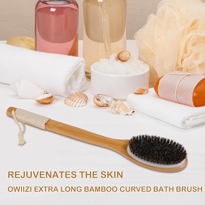 OWIIZI Back Scrubber Brush for Shower Body Brush with Horsehairs Bristles