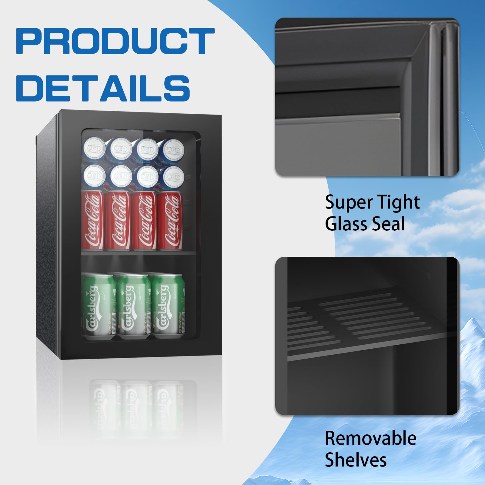 Erivess 0.9 Cubic Feet Mini Fridge, 24 Can Freestanding Beverage Refrigerator with Acrylic Front Door for Soda Beer, Under Counter Small Refrigerator with Adjustable Shelves for Home Bar Office(Black)