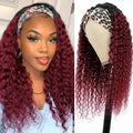 Aiterina Headband Wig deep wave human hair wigs for Black Women Brazilian Remy Hair Glueless Non Lace Front Wig 150% Density (10 inch, 1B/99J)