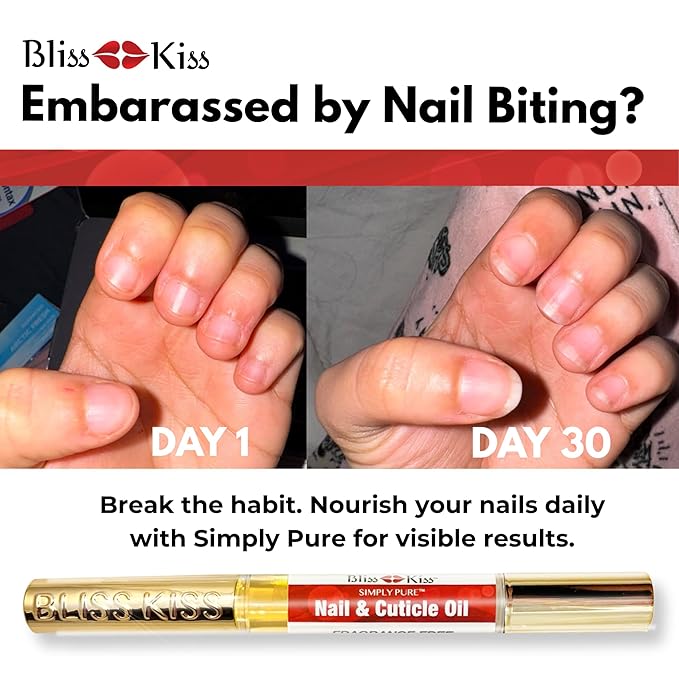 Bliss Kiss Fragrance Free Nail Oil Cuticle Pen with Vitamin E & Jojoba - Nail Strengthener Nail Growth Serum for Brittle Peeling Breaking Thin Nails