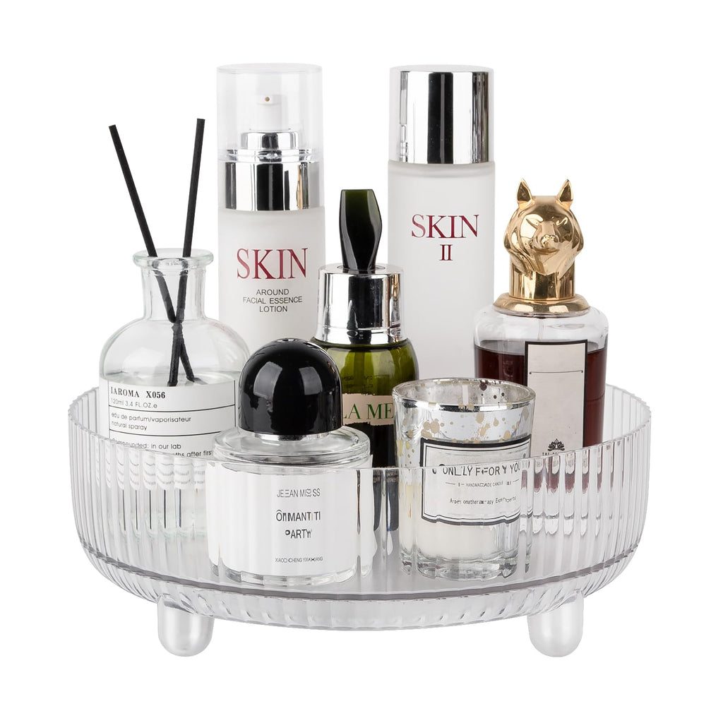360 Rotating Makeup Organizer Perfume Tray Skincare Holder, Small Clear