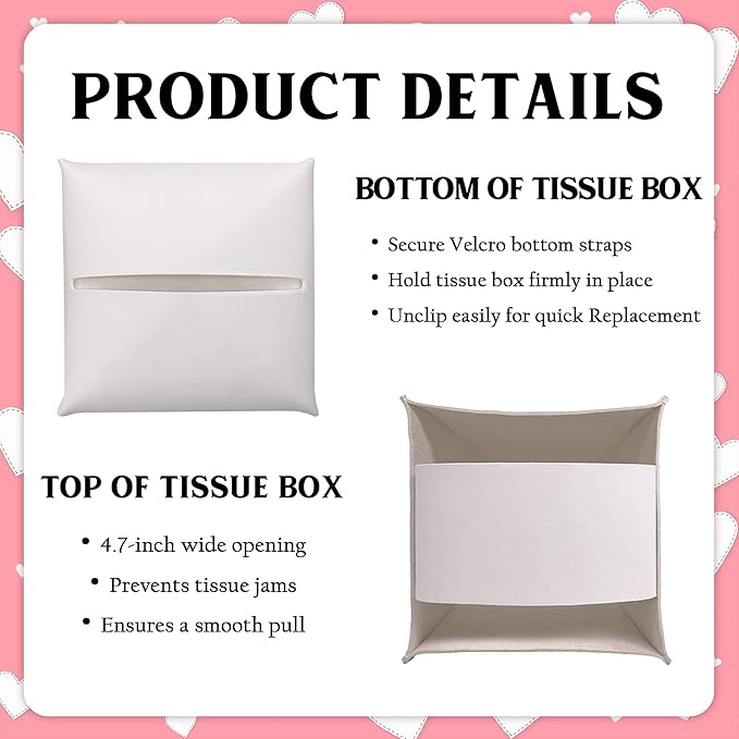 Happy Valentine's Day Red Heart Design Tissue Box Cover - Love Is Sweet PU Leather Waterproof Tissue Holder - Festival Facial Paper Organizer for Home Bathroom Office-Desk Decorative Dispenser Box-B09