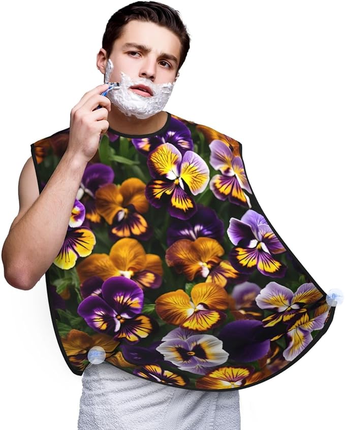 Pansy Perfection Print Beard Bib Shaving Apron, Beard Hair Trimming Cape Gift For Dad