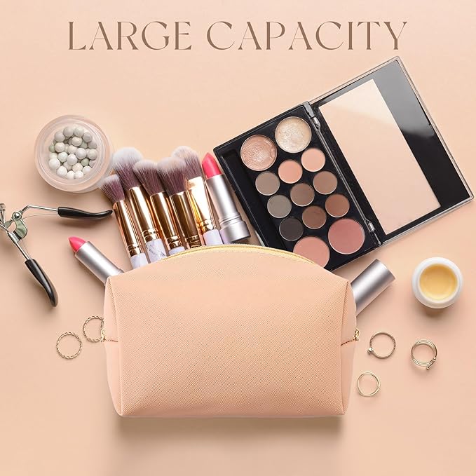 Kigeli Aesthetic Makeup Bags PU Leather Cosmetic Pouches Waterproof Plain Toiletry Bags Makeup Pouches Bulk for Women Party Gift Travel Storage Organizer(Retro Color,7.1 x 2.8 x 4.3 in)