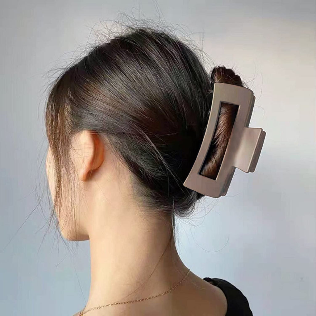 Black Hair Claw Clips Large Hair Clips for Women Girls, 4.2'' Matte Rectangle Hair Clips for Thick Hair, 2 Packs (Black& Brown)