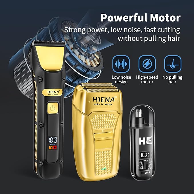 HIENA PRO Professional Hair Clippers Set for Men, Cordless Clipper Kit & Trimmer Set, Electric Foil Shavers and Beard Trimmers, Ear, Nose Hair Trimmer Set & Facial Grooming Tool Kit, Gifts for Men
