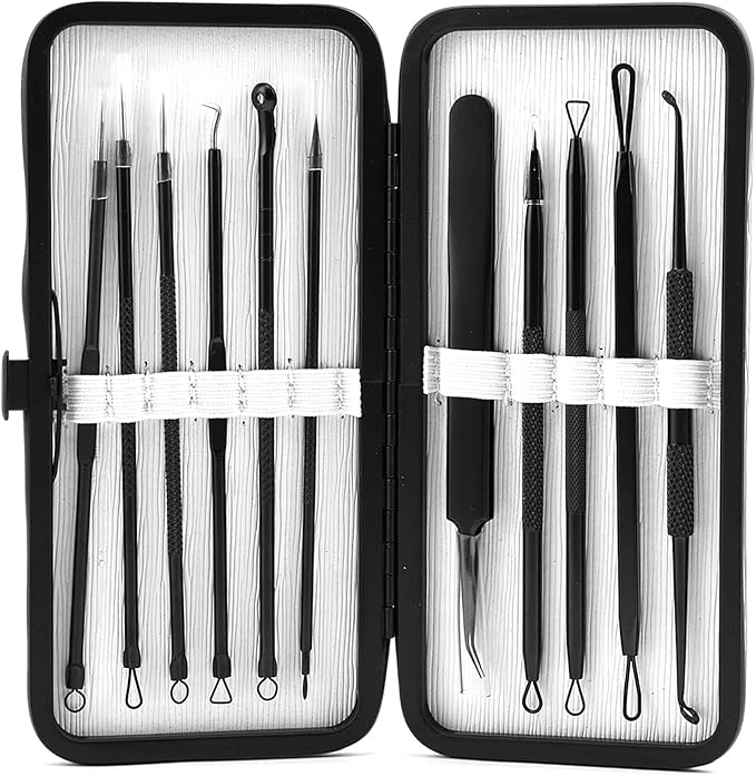 Pilarmuture 11pcs Tool Kit,Skin Care Acne Needle Blackhead Remover Kit Stainless Steel, for Face Acne,Deep Facial Cleansing and Salon-Level Acne Treatment