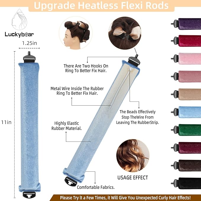 Overnight Heatless Hair Curler Rods Jumbo Satin Flexi Rods for Heatless Overnight Curls, Soft No-Heat Hair Styling Tools for All Hair Types, 3pcs Blue