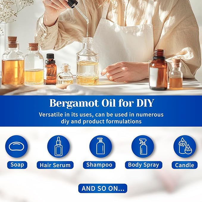 HIQILI Bergamot Essential Oil for Diffuser, Skin & Hair
