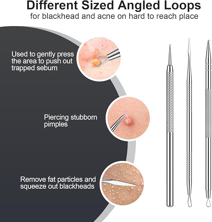 8PCS Professional Salon Grade Blackhead Remover Tool Kit, Comedone Extractor Set for Facial Acne Pimple Blemish Whitehead, Comes with 10X Magnifying Mirror & 20 Alcohol Prep Pads