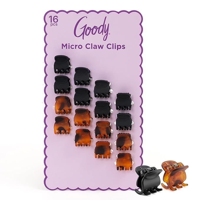 Goody SlideProof Mini Claw Clips, Stylish, Secure Grip Small Hair Clips, Styling Accessories for All Occasions, Ideal for Fine Hair Types, Gifts for Women & Girls, Black and Tortoiseshell, 16 Ct