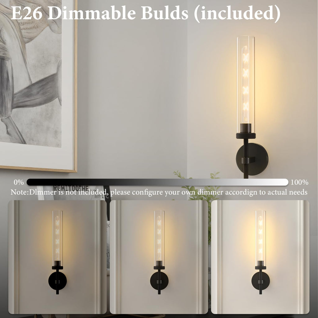 Brass Knurled Tube Wall Sconce: Set of 2 Modern Glass Sconces with Bulbs