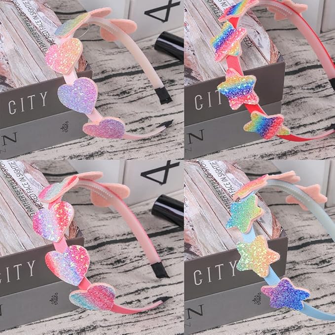6 Pack Girls Headbands Glitter Kids Hair Accessories Bow/Heart/Star Shaped Sweet Hairband For Toddler/Girls/Teens