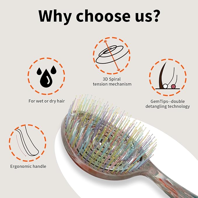 BLUSHMARKS Detangling Wet Hair Brush for Thin or Straight Hair, Vented Detangler Hairbrush with Double-Layered Ultra and Soft-Nylon Bristles for Wet or Dry Hair, Gift for Women Girls Kids