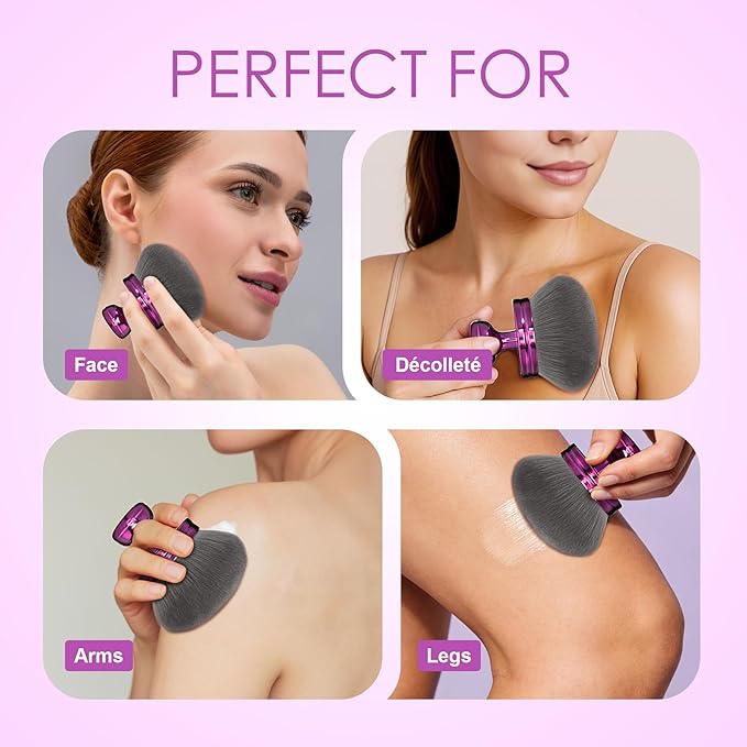 Blend & Blur Extra Large Body Makeup Brush for Self Tanner,Leg Makeup & Bronzer Self Tan Back Applicator, 76mm Wide Round Head Kabuki Brush For Application with Protective Case (Purple)