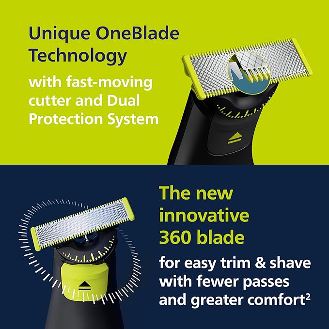 Philips Norelco OneBlade Pro 360 Face + Body Electric Shaver, Beard Trimmer and Groomer, with 360 Blade Technology, 14-Length Precision Comb, Body Kit, Soft Pouch, Model QP6542/70