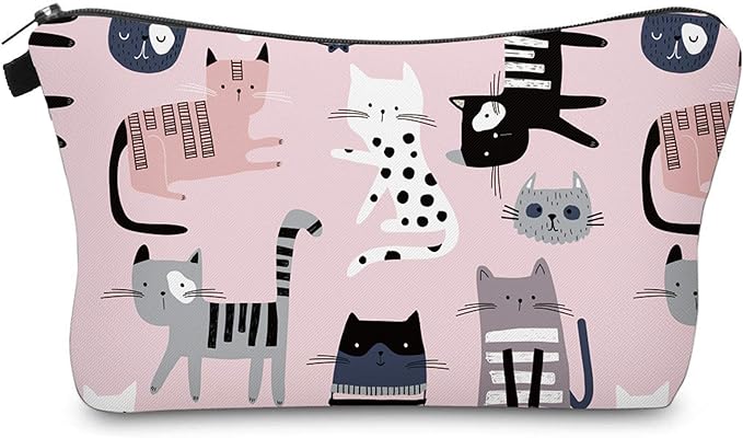 Aiphamy Cute Travel Makeup Bag Cosmetic Bag Small Pouch Gift for Women (Pink Cat)